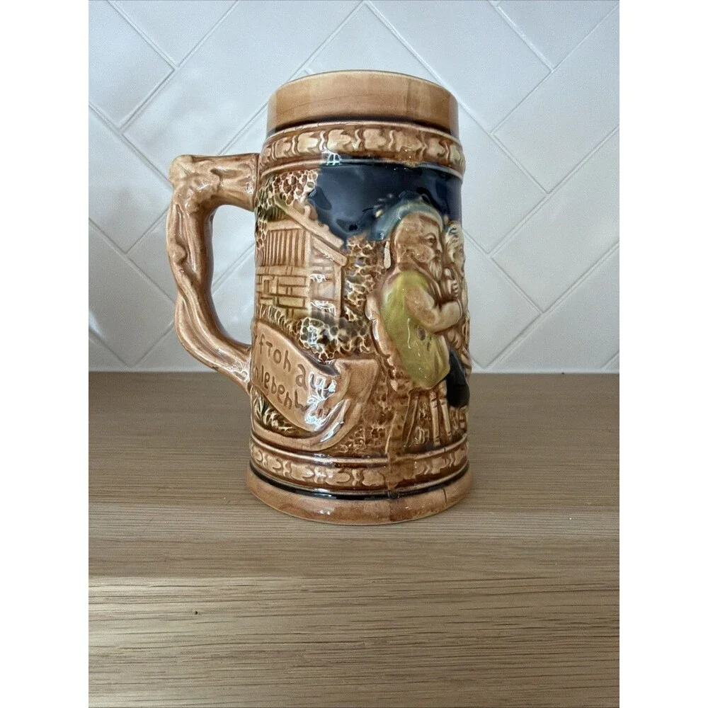 German Beer Stein Trimont Ware Vintage Hand Painted Mug Made in Japan 1960s